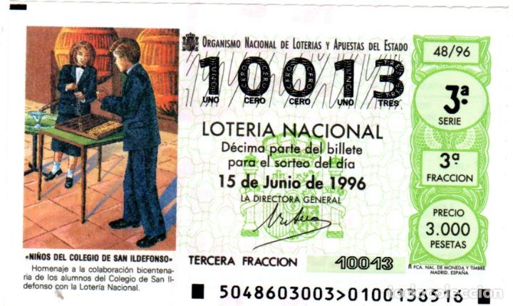 Loter&iacute;a nacional: LOTER&Iacute;A NACIONAL - A&Ntilde;O 1996 - SORTEO 48 - NI&Ntilde;OS DEL COLEGIO DE SAN ILDEFONSO -