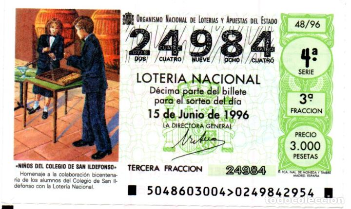Loter&iacute;a nacional: LOTER&Iacute;A NACIONAL - A&Ntilde;O 1996 - SORTEO 48 - NI&Ntilde;OS DEL COLEGIO DE SAN ILDEFONSO -