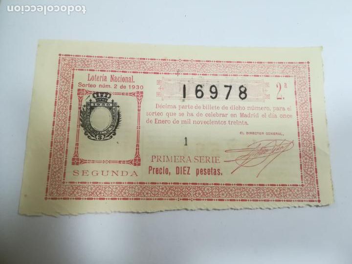 Nationale spanische Lotterie: LOTERIA NACIONAL. SORTEO N&ordm; 2 DE 1930. SEGUNDA. PRIMERA SERIE