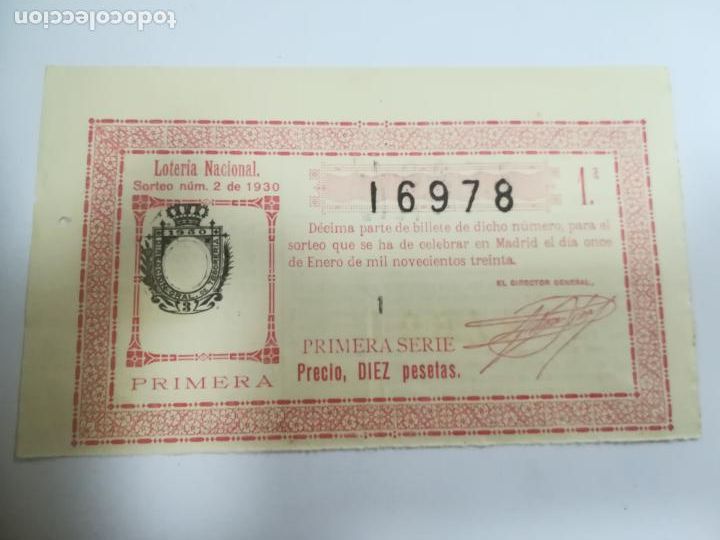 Nationale spanische Lotterie: LOTERIA NACIONAL. SORTEO N&ordm; 1 DE 1930. PRIMERA. PRIMERA SERIE