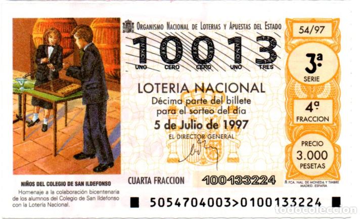 Loter&iacute;a nacional: LOTER&Iacute;A NACIONAL - A&Ntilde;O 1997 - SORTEO 54 - NI&Ntilde;OS DEL COLEGIO DE SAN ILDEFONSO -