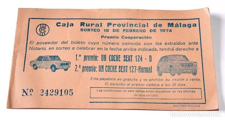 Loter&iacute;a nacional: Librillo con 21 papeletas boletos sorteo Renault. Caja Rural de M&aacute;laga 1974