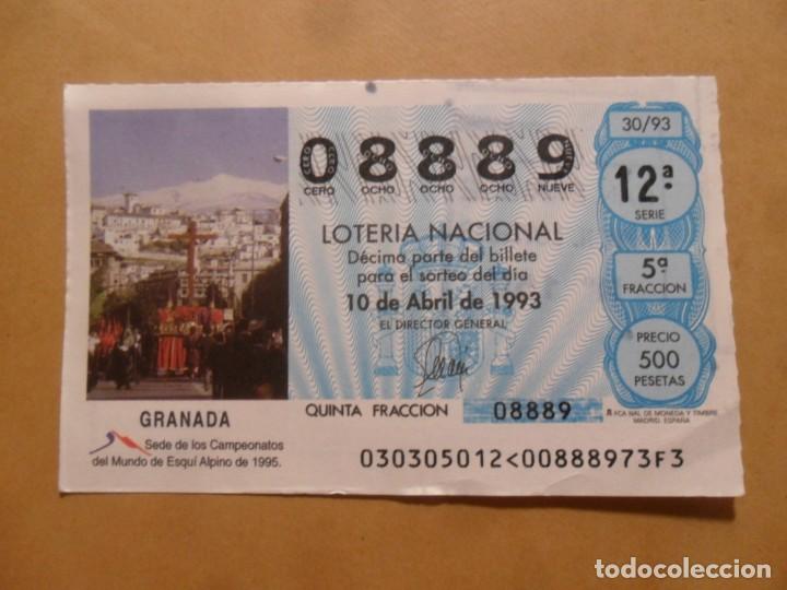 Loter&iacute;a Nacional: DECIMO - N&ordm; 08889 - 10 ABRIL 1993 - 30/93 - GRANADA, CAMPEONATO DEL MUNDO DE ESQUI 1995