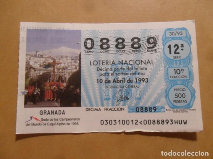 Loter&iacute;a Nacional: DECIMO - N&ordm; 08889 - 10 ABRIL 1993 - 30/93 - GRANADA, CAMPEONATO DEL MUNDO DE ESQUI 1995