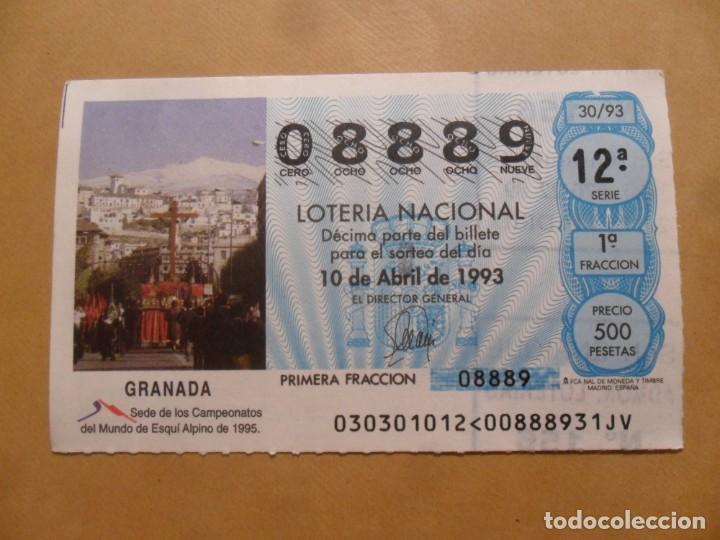 Loter&iacute;a Nacional: DECIMO - N&ordm; 08889 - 10 ABRIL 1993 - 30/93 - GRANADA, CAMPEONATO DEL MUNDO DE ESQUI 1995
