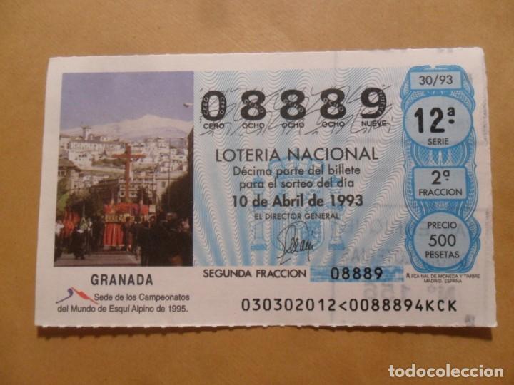 Loter&iacute;a Nacional: DECIMO - N&ordm; 08889 - 10 ABRIL 1993 - 30/93 - GRANADA, CAMPEONATO DEL MUNDO DE ESQUI 1995