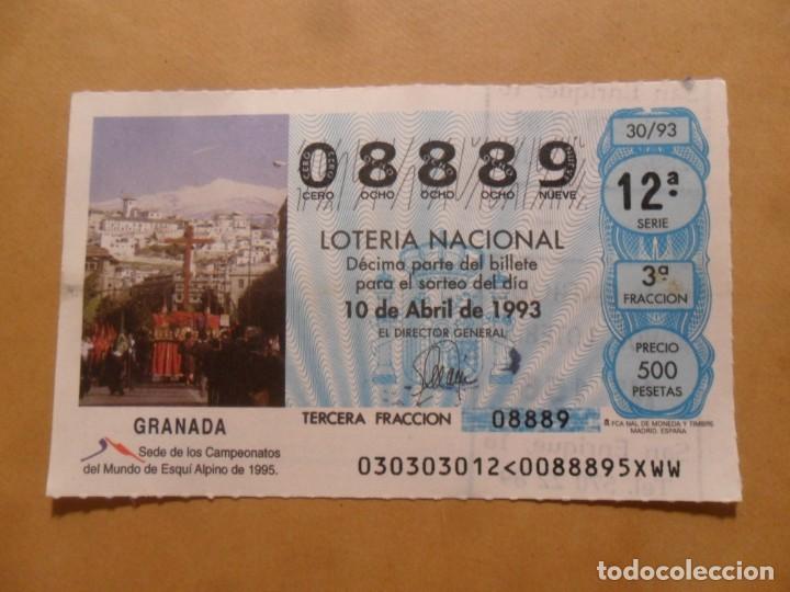 Loter&iacute;a Nacional: DECIMO - N&ordm; 08889 - 10 ABRIL 1993 - 30/93 - GRANADA, CAMPEONATO DEL MUNDO DE ESQUI 1995