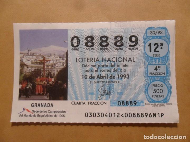 Loter&iacute;a Nacional: DECIMO - N&ordm; 08889 - 10 ABRIL 1993 - 30/93 - GRANADA, CAMPEONATO DEL MUNDO DE ESQUI 1995