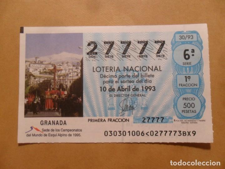 Loter&iacute;a Nacional: DECIMO - N&ordm; 27777 - 10 ABRIL 1993 - 30/93 - GRANADA, CAMPEONATO DEL MUNDO DE ESQUI 1995