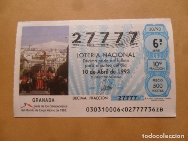 Loter&iacute;a Nacional: DECIMO - N&ordm; 27777 - 10 ABRIL 1993 - 30/93 - GRANADA, CAMPEONATO DEL MUNDO DE ESQUI 1995