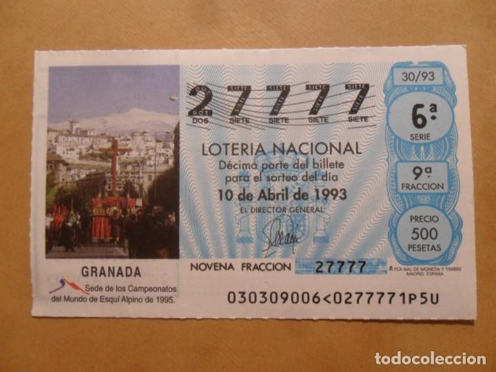 Loter&iacute;a Nacional: DECIMO - N&ordm; 27777 - 10 ABRIL 1993 - 30/93 - GRANADA, CAMPEONATO DEL MUNDO DE ESQUI 1995