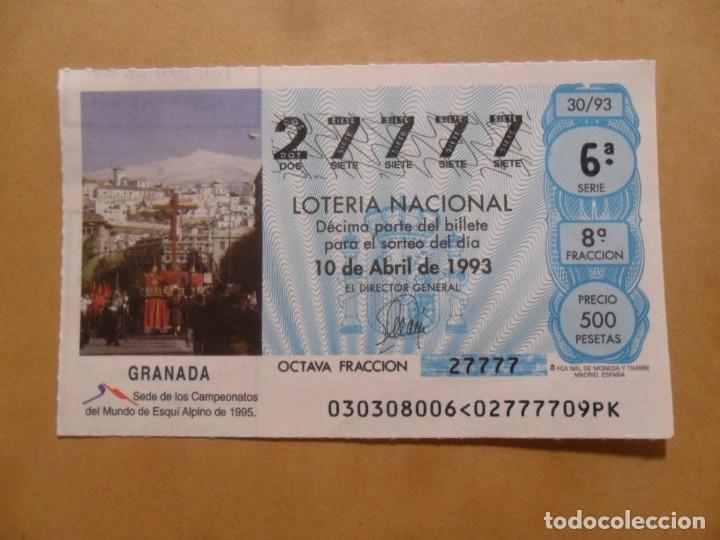 Loter&iacute;a Nacional: DECIMO - N&ordm; 27777 - 10 ABRIL 1993 - 30/93 - GRANADA, CAMPEONATO DEL MUNDO DE ESQUI 1995