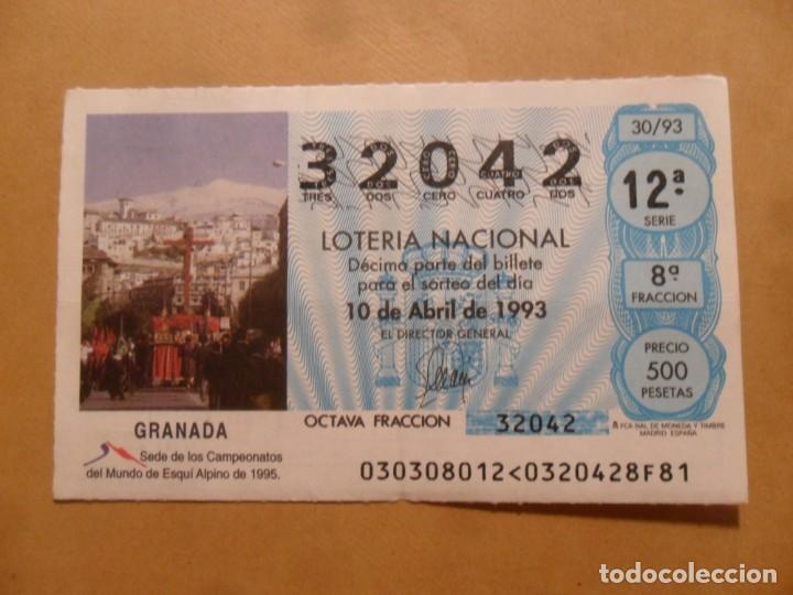 Loter&iacute;a Nacional: DECIMO - N&ordm; 32042 - 10 ABRIL 1993 - 30/93 - GRANADA, CAMPEONATO DEL MUNDO DE ESQUI 1995