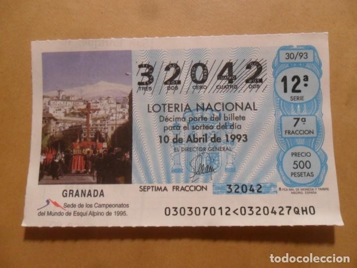 Loter&iacute;a Nacional: DECIMO - N&ordm; 32042 - 10 ABRIL 1993 - 30/93 - GRANADA, CAMPEONATO DEL MUNDO DE ESQUI 1995
