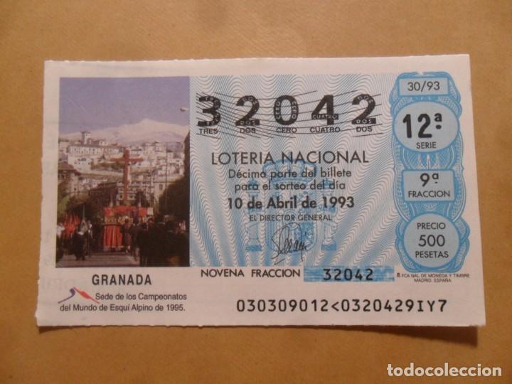 Loter&iacute;a Nacional: DECIMO - N&ordm; 32042 - 10 ABRIL 1993 - 30/93 - GRANADA, CAMPEONATO DEL MUNDO DE ESQUI 1995