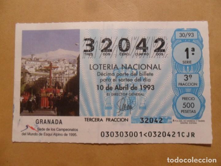 Loter&iacute;a Nacional: DECIMO - N&ordm; 32042 - 10 ABRIL 1993 - 30/93 - GRANADA, CAMPEONATO DEL MUNDO DE ESQUI 1995