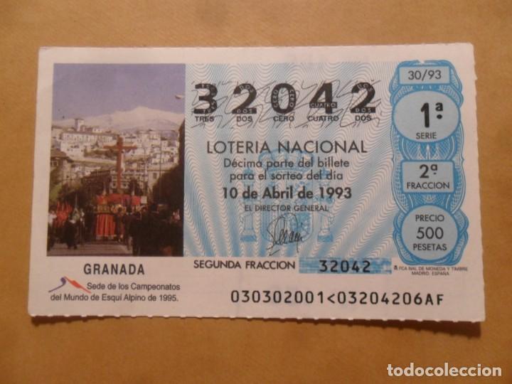 Loter&iacute;a Nacional: DECIMO - N&ordm; 32042 - 10 ABRIL 1993 - 30/93 - GRANADA, CAMPEONATO DEL MUNDO DE ESQUI 1995