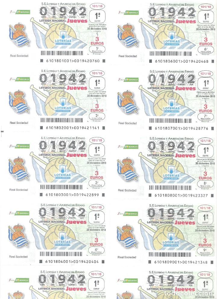 Loterie Nationale: 1 BILLETE LOTERIA NACIONAL JUEVES - 20 DICIEMBRE 2018 - 101/18 LIGA FUTBOL FEMENINA - REAL SOCIEDAD