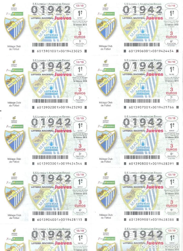 Loterie Nationale: 1 BILLETE LOTERIA JUEVES - 14 FEBRERO 2019 - 13/19 - LIGA FUTBOL MALAGA C.F FEMENINO IBERDROLA
