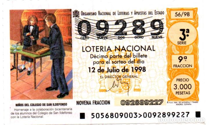 Loter&iacute;a nacional: LOTER&Iacute;A NACIONAL - A&Ntilde;O 1998 - SORTEO 56 - NI&Ntilde;OS DEL COLEGIO DE SAN ILDEFONSO -
