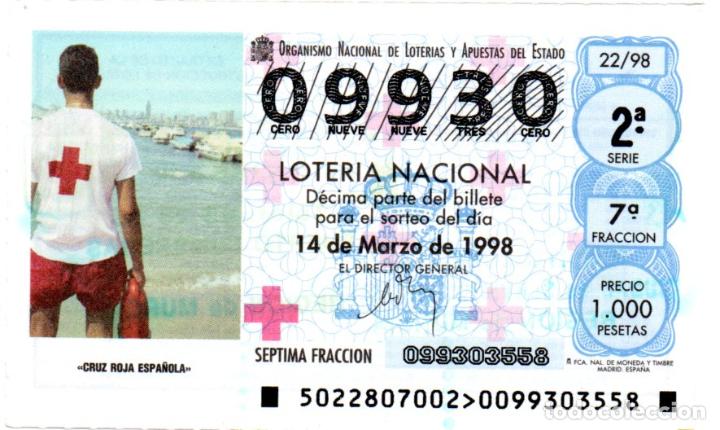Nationale spanische Lotterie: LOTER&Iacute;A NACIONAL - A&Ntilde;O 1998 - SORTEO 22 - CRUZ ROJA ESPA&Ntilde;OLA -