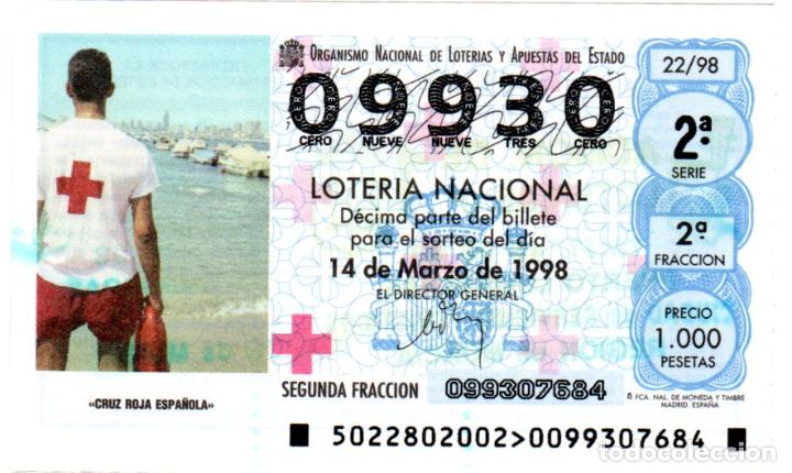 Nationale spanische Lotterie: LOTER&Iacute;A NACIONAL - A&Ntilde;O 1998 - SORTEO 22 - CRUZ ROJA ESPA&Ntilde;OLA -