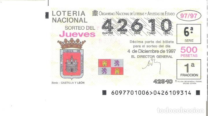 Loterie Nationale: 1 DECIMO LOTERIA DEL JUEVES - 4 DICIEMBRE 1997- 97/97 - ESCUDOS CIUDADES - SORIA
