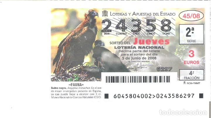 Loterie Nationale: 1 DECIMO LOTERIA DEL JUEVES - 5 JUNIO 2008 - 45/08 - FAUNA - AVES - BUITRE NEGRO