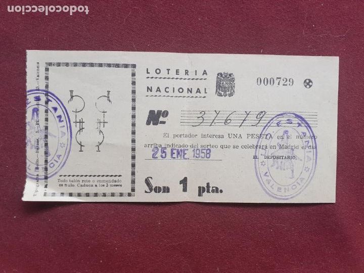 Loter&iacute;a nacional: Valencia. Participaci&oacute;n de loter&iacute;a 1958. Uni&oacute;n Deportiva Estania