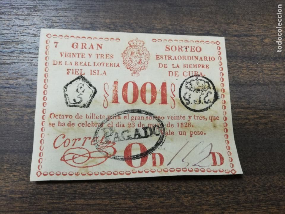 Nationale spanische Lotterie: LOTERIA NACIONAL DE CUBA. GRAN SORTEO EXTRAORDINARIO. 23 DE MAYO DE 1826.
