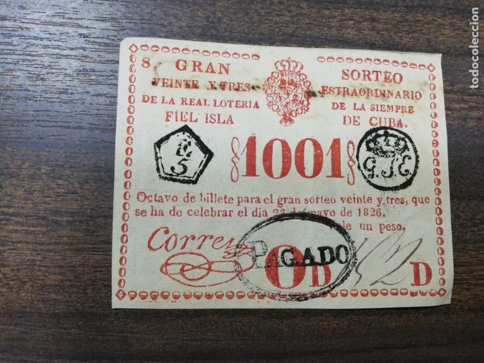 Nationale spanische Lotterie: LOTERIA NACIONAL DE CUBA. GRAN SORTEO EXTRAORDINARIO. 23 DE MAYO DE1826.