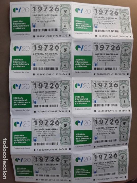 Loterie Nationale: 1 BILLETE LOTERIA SABADO 1 AGOSTO 2020- 38/20 A&Ntilde;O INTERN MATRONA Y ENFERMERA