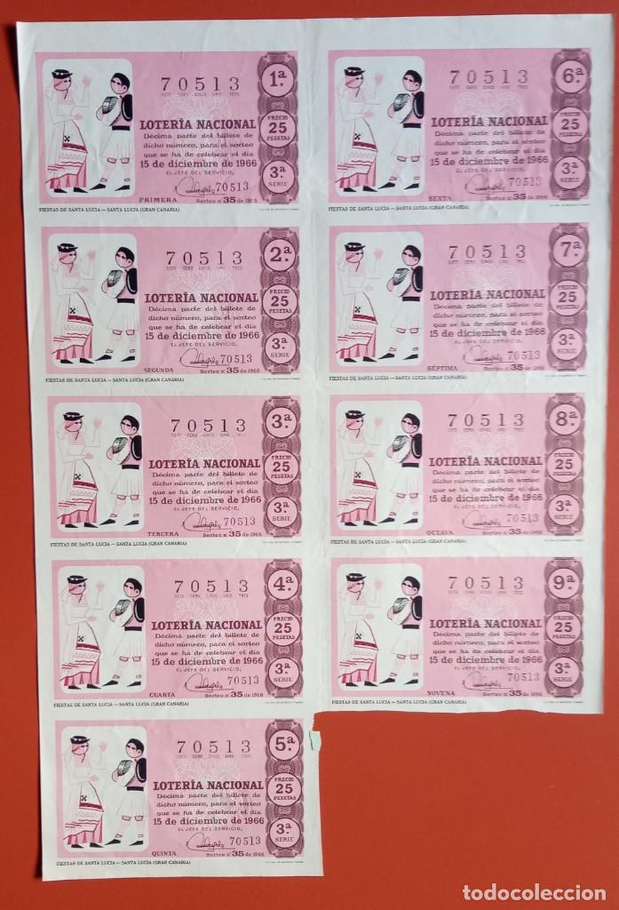 Lotaria Nacional: PLIEGO 9 DECIMOS BILLETE LOTERIA NACIONAL 15 DE DICIEMBRE DE 1966 N&ordm; 70513