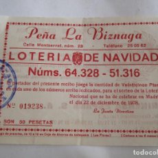 Lotería Nacional: PARTICIPACION LOTERIA NACIONAL - 1978 - PEÑA LA BIZNAGA - MALAGA - PUBLICIDAD BRIKENSA. Lote 218781760
