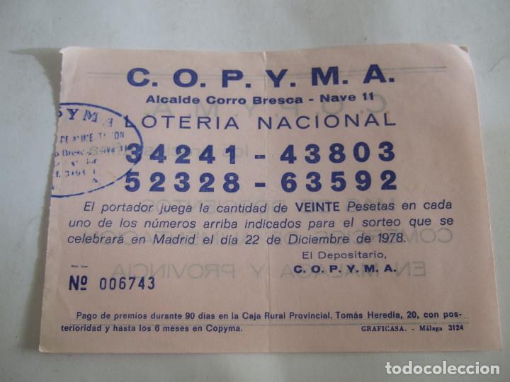 Lotteria Nationale Spagnola: PARTICIPACION LOTERIA NACIONAL - 1978 - C.O.P.Y.M.A. - MALAGA -