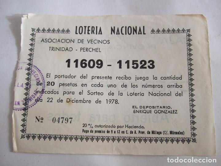 Loter&iacute;a nacional: PARTICIPACION LOTERIA NACIONAL - 1978 - ASOCIACION DE VECINOS TRINIDAD PERCHEL - MALAGA