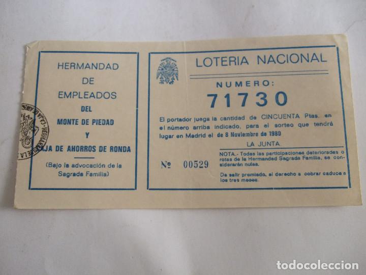 Loter&iacute;a nacional: PARTICIPACION LOTERIA NACIONAL - 1980 - HERMANDAD DE EMPLEADOS MONTE PIEDAD CAJA AHORROS RONDA