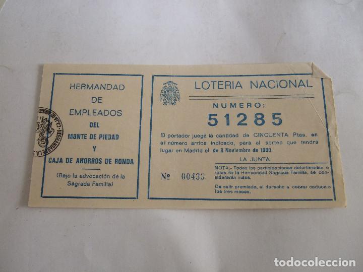 National Spanish Lottery: PARTICIPACION LOTERIA NACIONAL - 1980 - HERMANDAD DE EMPLEADOS MONTE PIEDAD CAJA AHORROS RONDA