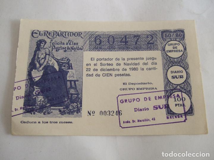 Loter&iacute;a Nacional: PARTICIPACION LOTERIA NACIONAL - 1980 - DIARIO SUR - EL REPARTIDOR FELICITA LA NAVIDAD