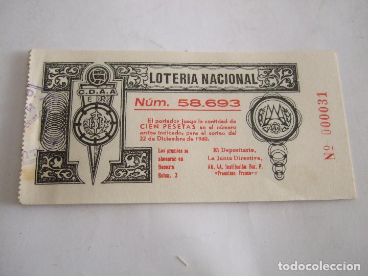 Loter&iacute;a nacional: PARTICIPACION LOTERIA NACIONAL - 1980 - MALAGA - INSTITUCION FORMACION PROFESIONAL FRANCISCO FRANCO