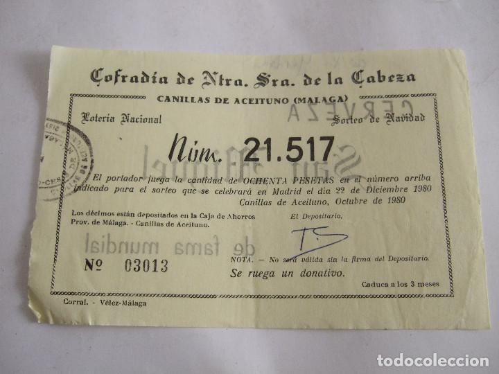 Lotteria Nationale Spagnola: PARTICIPACION LOTERIA NACIONAL - 1980 - COFRADIA NTRA SRA DE LA CABEZA -CANILLAS DEL ACEITUNO-MALAGA