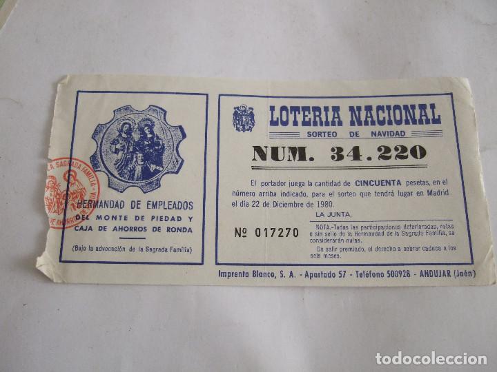 Lotteria Nationale Spagnola: PARTICIPACION LOTERIA NACIONAL - 1980 - HERMANDAD DE EMPLEADOS MONTE PIEDAD CAJA AHORROS RONDA