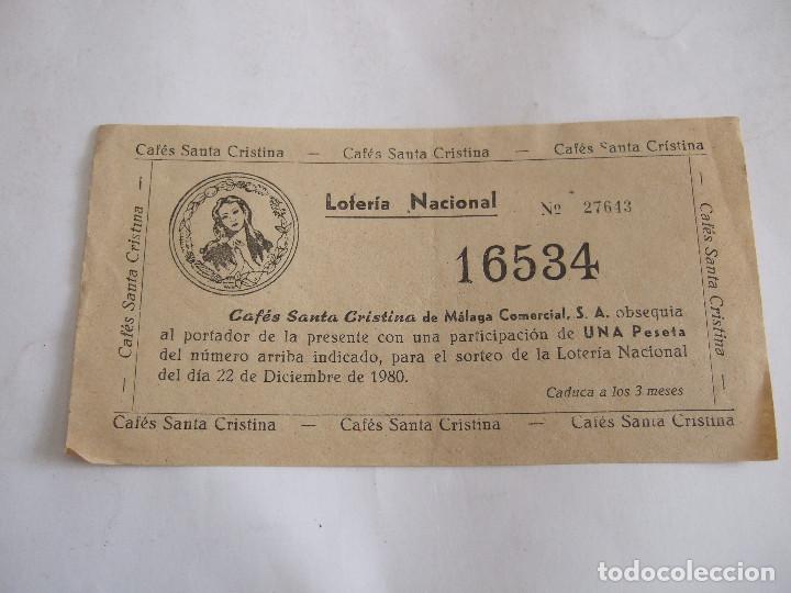 Lotteria Nationale Spagnola: PARTICIPACION LOTERIA NACIONAL - 1980 - CAFES SANTA CRISTINA - MALAGA COMERCIAL