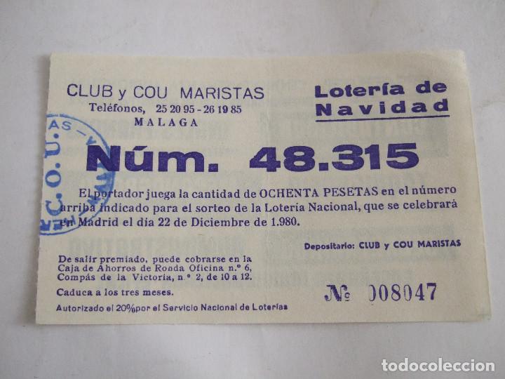 Loter&iacute;a nacional: PARTICIPACION LOTERIA NACIONAL - 1980 - CLUB Y COU MARISTAS - MALAGA