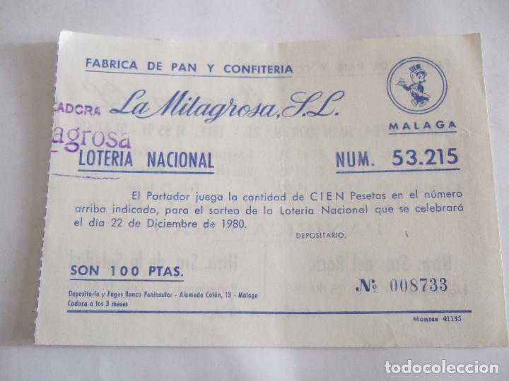 Loter&iacute;a nacional: PARTICIPACION LOTERIA NACIONAL - 1980 - FABRICA DE PAN Y CONFIERIA LA MILAGROSA S.L. - MALAGA