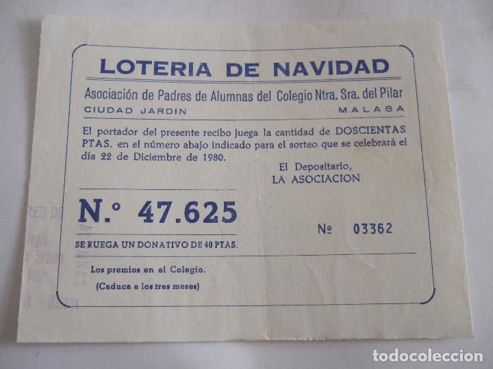 Loter&iacute;a nacional: PARTICIPACION LOTERIA NACIONAL - 1980 -ASOCIACION PADRES ALUMNAS COLEGIO NTRA SRA DEL PILAR - MALAGA