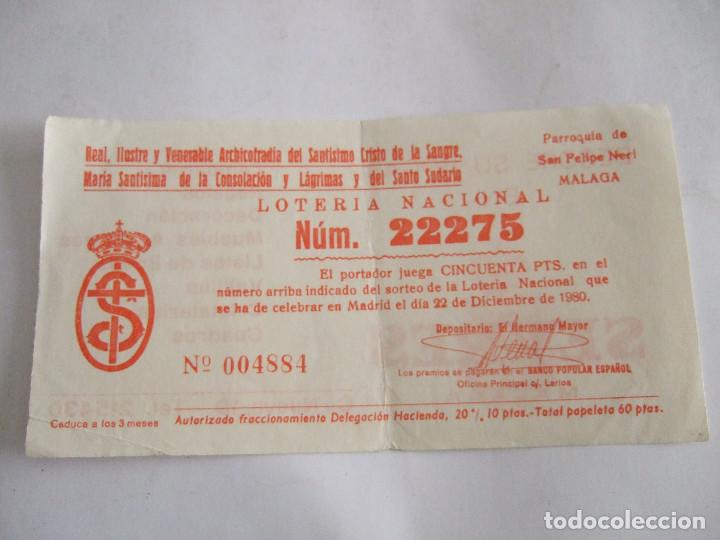 Loter&iacute;a nacional: PARTICIPACION LOTERIA NACIONAL - 1980 - ARCHICOFRADIA SANTISIMO CRISTO DE LA SANGRE - MALAGA