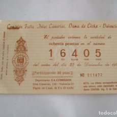 Lotería Nacional: PARTICIPACION LOTERIA NACIONAL - 1980 - COMISION FALLA ISLAS CANARIAS - DAMA DE ELCHE - VALENCIA. Lote 218864673