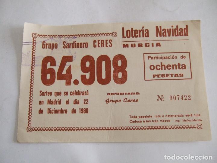 Loter&iacute;a nacional: PARTICIPACION LOTERIA NACIONAL - 1980 - GRUPO SARDINERO CERES - MURCIA