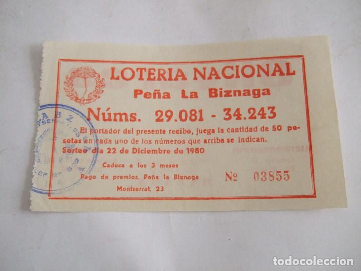 Loter&iacute;a nacional: PARTICIPACION LOTERIA NACIONAL - 1980 - PE&Ntilde;A LA BIZNAGA - MALAGA